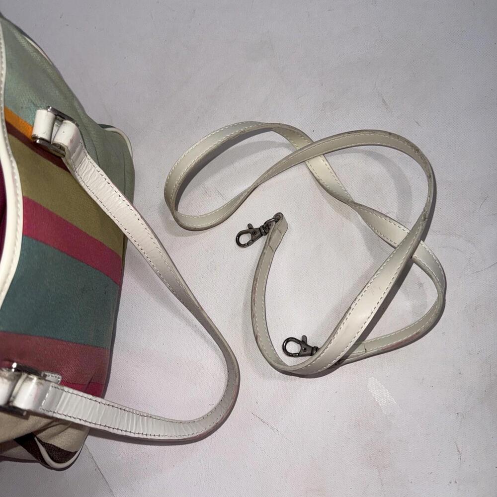Fossil 90 Y2K Pastel Stripe Canvas Leather Purse Leather Strap Shoulder Bag Tote - Picture 12 of 15
